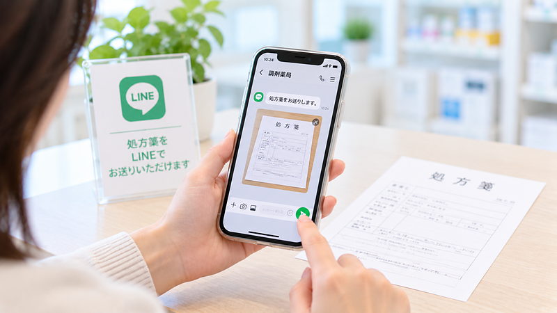 LINEで処方箋の写真を送っている様子
